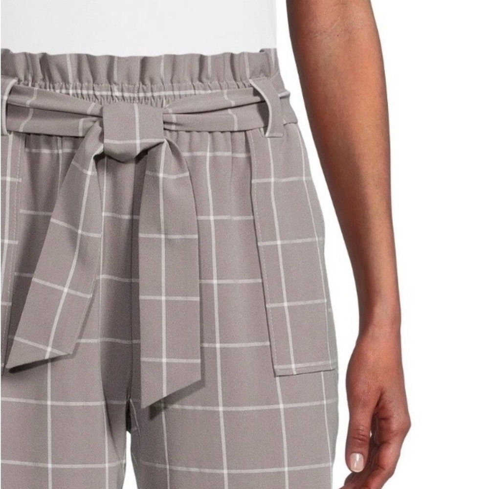 🆕 Nine Eight New York Plaid Cropped Paper Bag Waist Belted Slacks Sz Large NEW